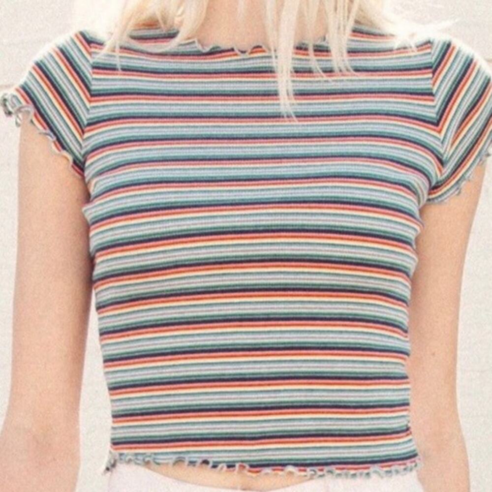 Brandy Melville multicolored striped crop top with a lettuce hem